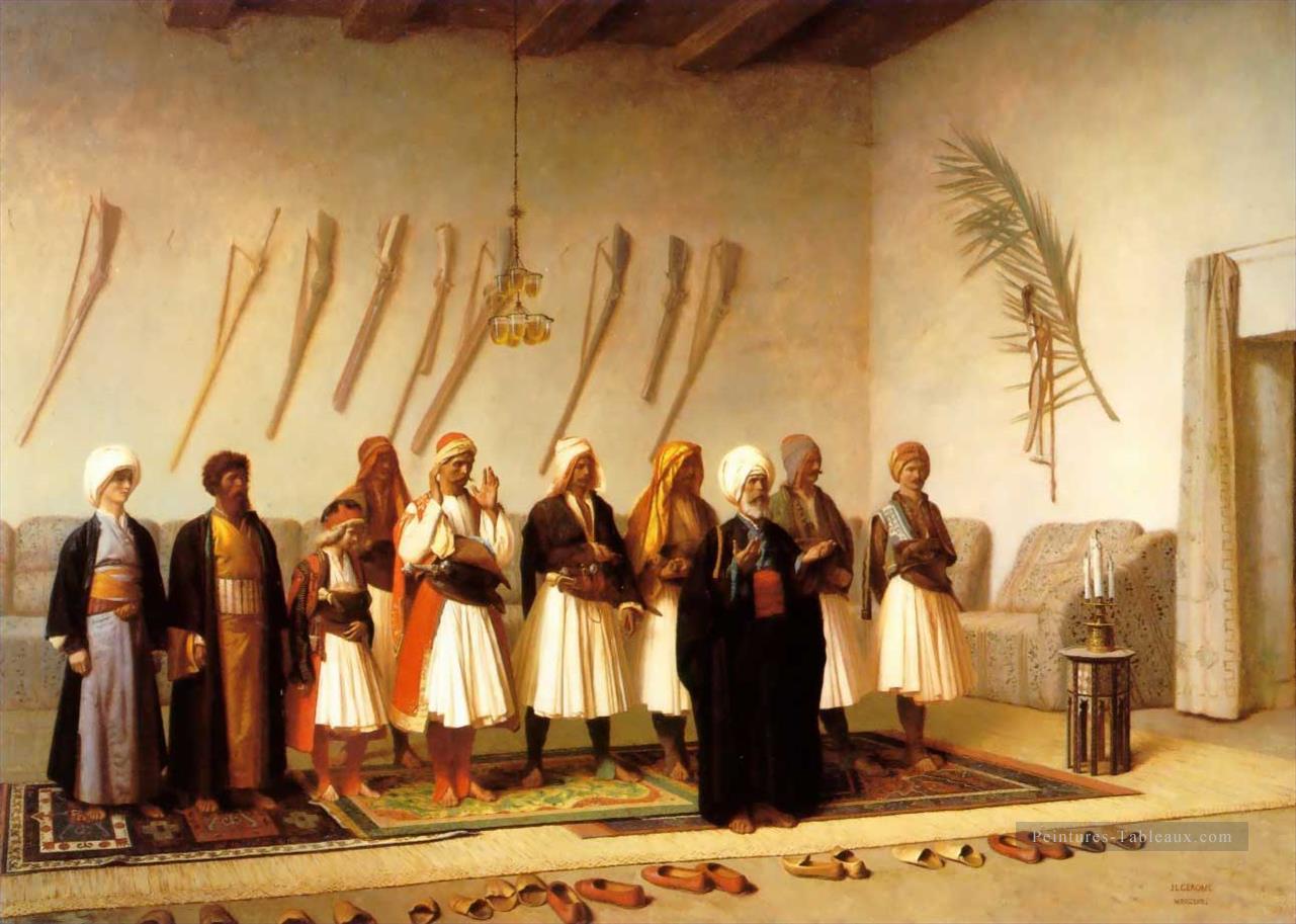 Prière dans la maison d’un Arnaut chef arabe Jean Leon gerome islamique Peintures à l'huile